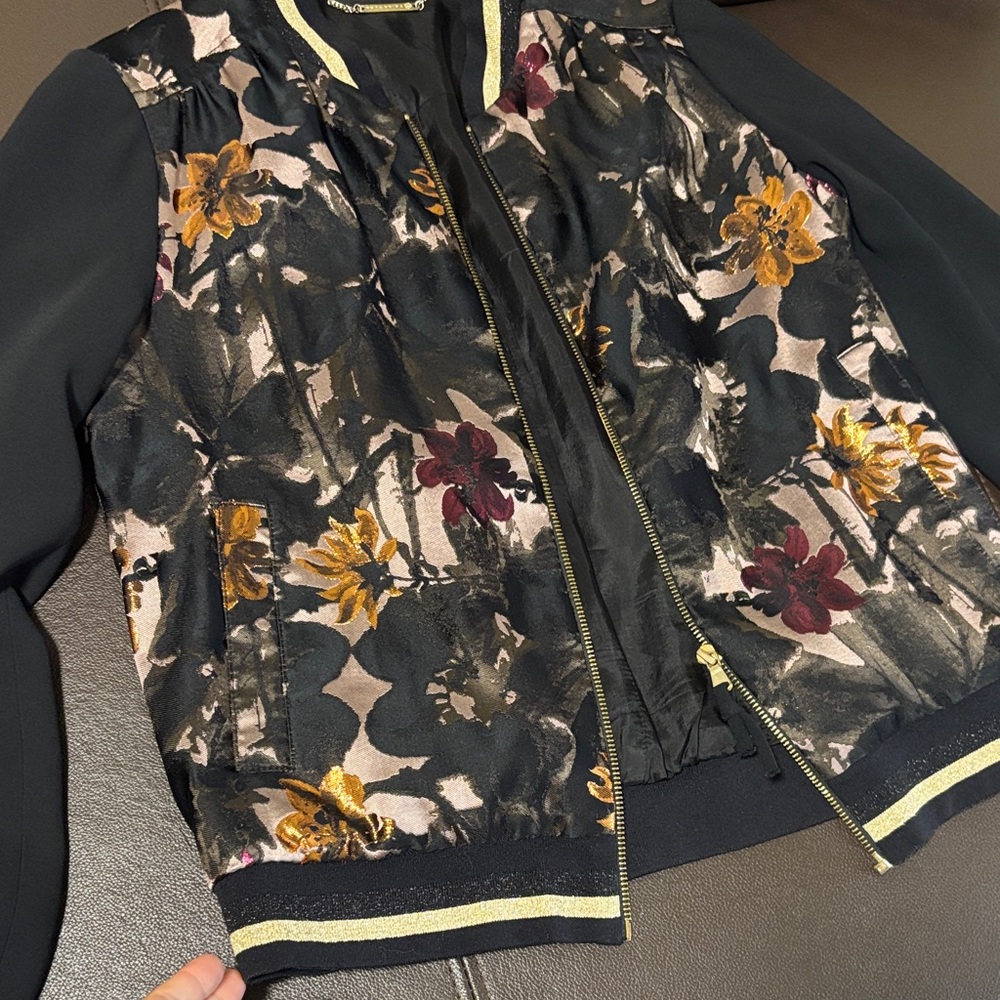 Trina Turk Floral Bomber Jacket - Black and Gold - Picture 2 of 6
